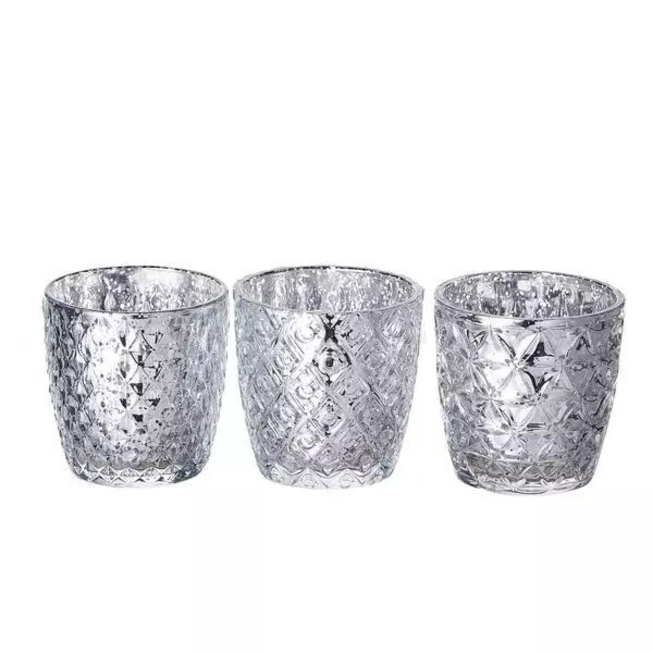 6 pcs 3" Glass Votive Candle Holders Assorted Geometric Designs Party Supplies